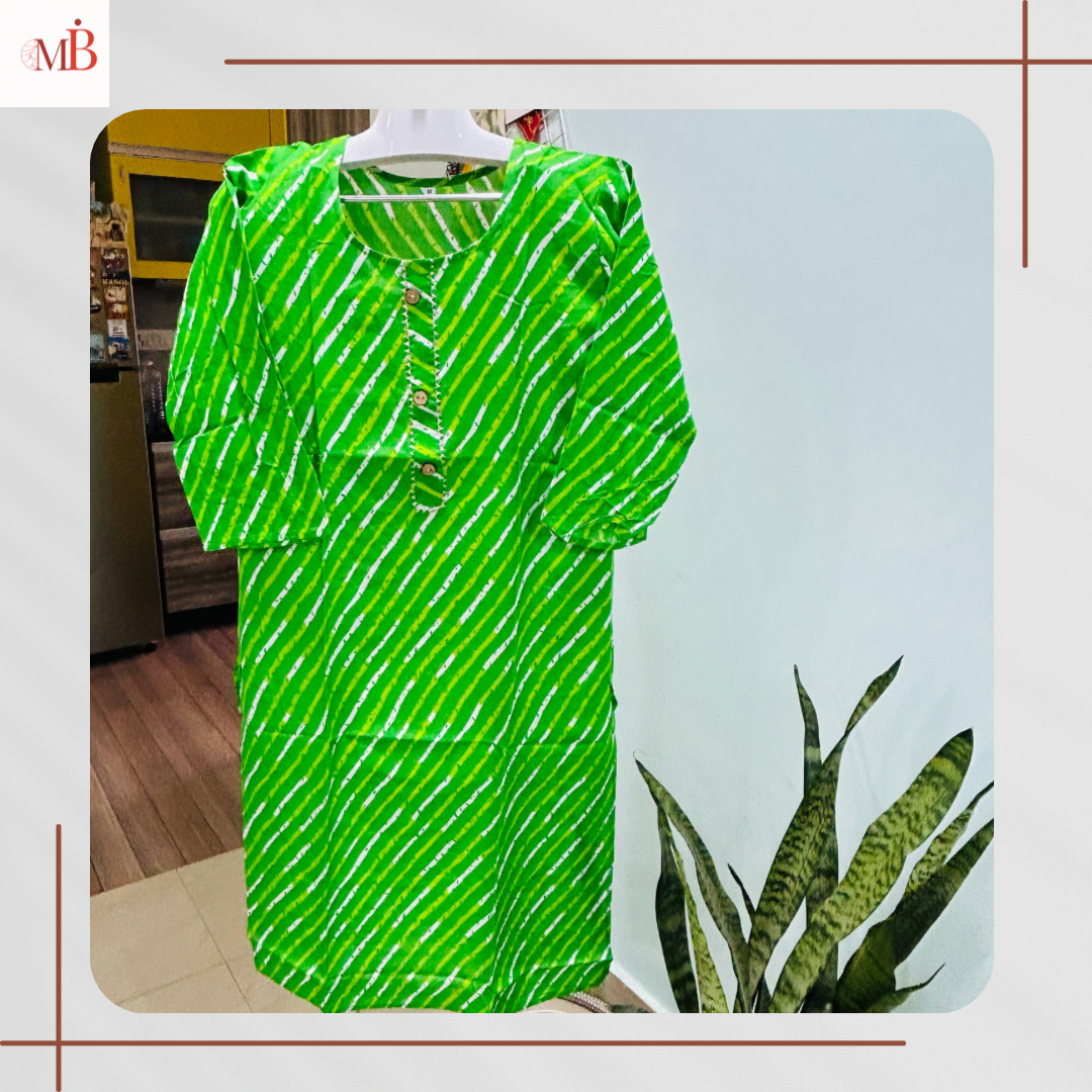 Lehariya Kurti l Traditional Kurti for Women । Green | Cotton