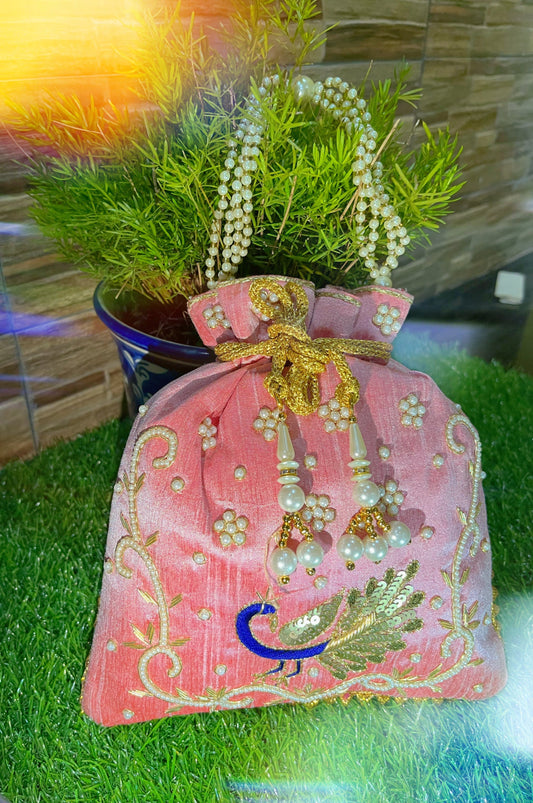 Potli | Pearl Work - Embellished | Hand Crafted - Light Pink