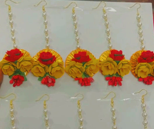 Colorful Maang Tika for Haldi Functions | Gota/Flower Jewellery Tika  (Pack of 10)