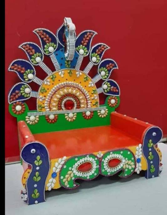Colorful Bal Gopal bed | Laddu Gopal bed | Thakurji bed | Krishna Singhasan | God Sofa | Bethak Wooden All Purpose Chowki