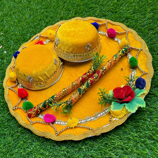 Haldi Thali | Colourful Decorated Puja Thali | Wedding Thali